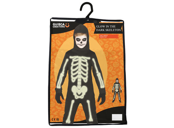 Selvlysende skjelettkostyme - Onepiece 1 Barnekostyme til gutt - Str 5-6år 