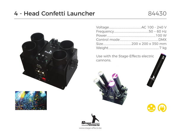 4-head confetti launcher Mål: 20x20x35cm - 7kg