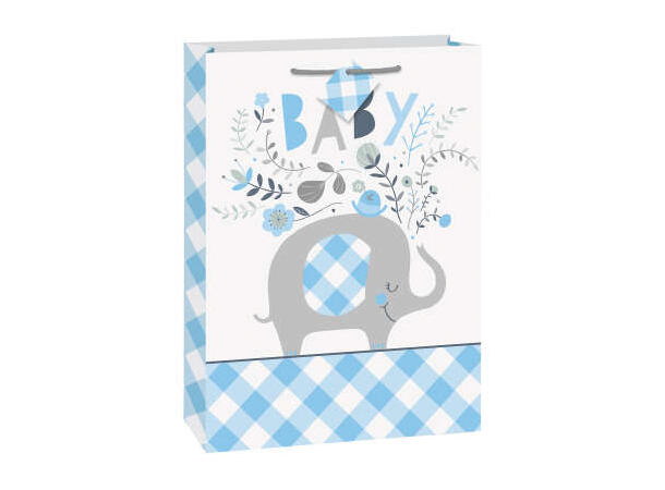 Blue Floral Elephant 1 Stor gavepose i papir - 30x27cm