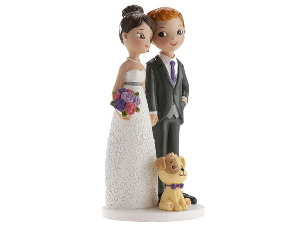 Brudepar - Animert stil - med hund 1 Kakefigur i plast - 16cm 