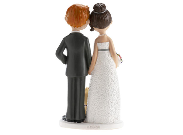 Brudepar - Animert stil - med hund 1 Kakefigur i plast - 16cm 