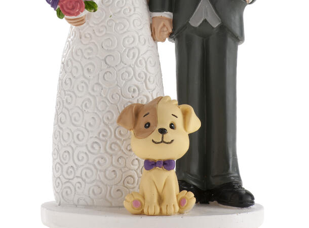 Brudepar - Animert stil - med hund 1 Kakefigur i plast - 16cm 