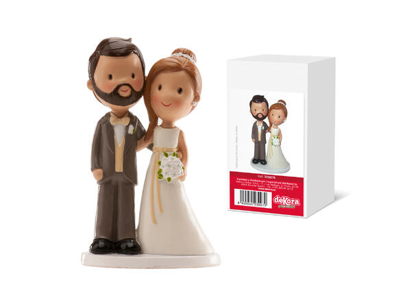Brudepar - Animert stil "Old fashion" 1 Kakefigur i plast - 14cm 