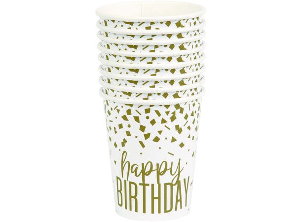 Confetti Gold Birthday 8 Kopper i papp - 2,5dl