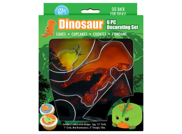 Dinosaurer dekorasjonssett til kake 6 Metellbelagte kakeformer