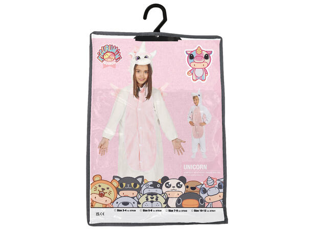 Enhjørning - Kigurumimi - Hvit/Rosa 1 Barnekostyme Unisex - Str 5-6år 