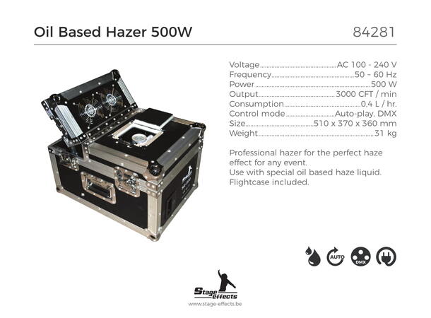 Hazer-maskin - Lager dis til lasershow Mål: 51x37x36cm - 500W - 31kg