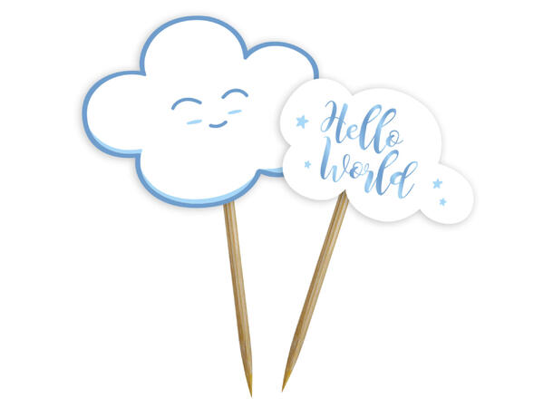 Hello World - Baby blue 24 Cocktailpinner i papir - 14cm
