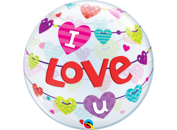 I Love U Banners Hearts 1 Bubbleballong - 56cm (22")