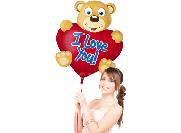 I love you - Hjerte med teddybjørn Folieballong med form - 57x80cm