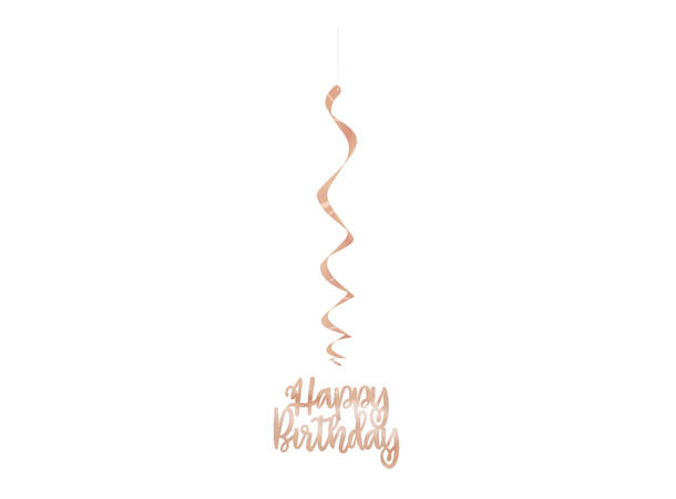 Rosegull Folie - "Happy Birthday" 3 Hengedekorasjoner virvel - 81cm