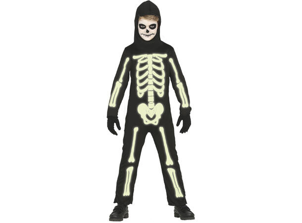 Selvlysende skjelettkostyme - Onepiece 1 Barnekostyme til gutt - Str 7-9 år 