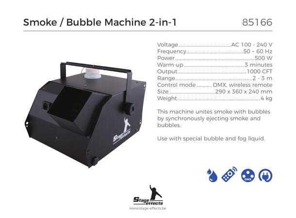 Smoke and bubble machine Mål: 29x36x24cm - 4kg