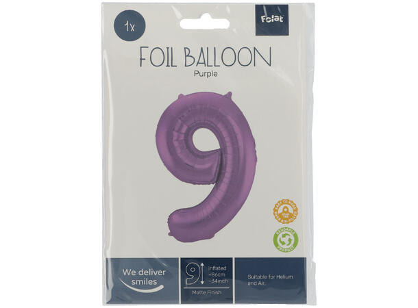 Tallballong - Matt Lilla 9 1 Folieballong - 86cm (34")
