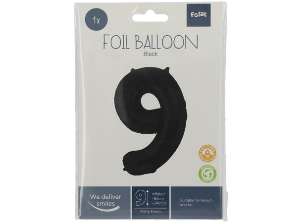 Tallballong - Matt Sort 9 1 Folieballong - 86cm (34")