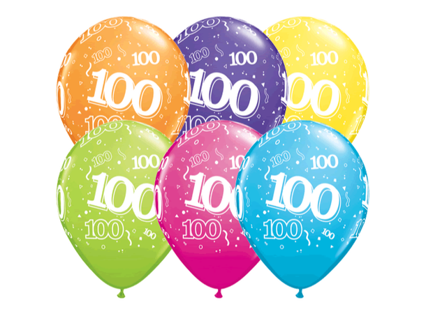 100-a-round - Assorterte farger 6 gummiballonger - 28cm (11")