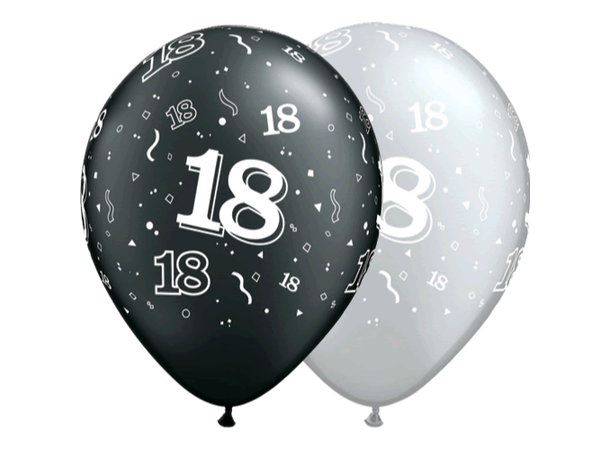 18-a-round - Sort og Sølv 25 gummiballonger - 28cm (11")