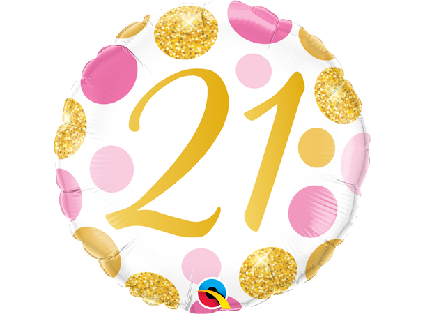 21 Birthday Pink & Gold Dots 1 Folieballong - 46cm (18")