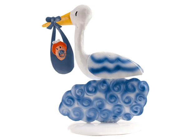 Barnedåp - Blå stork på sky 1 Kakefigur i plast - 18cm