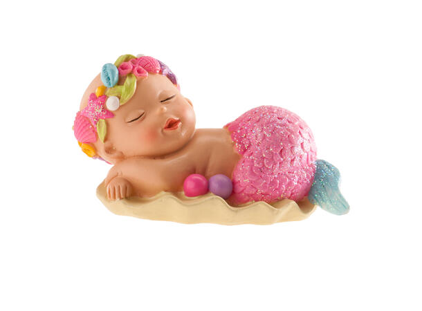 Barnedåp - Rosa baby havfrue 1 Kakefigur i plast - 10cm