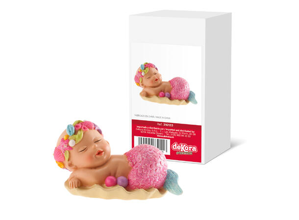 Barnedåp - Rosa baby havfrue 1 Kakefigur i plast - 10cm 