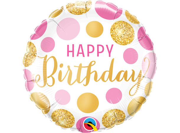 Birthday Pink & Gold Dots 1 Folieballong - 46cm (18")