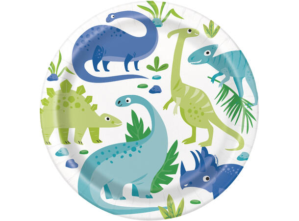 Blue & Green Dinosaur 8 Plastfrie tallerkener i papp - 23cm