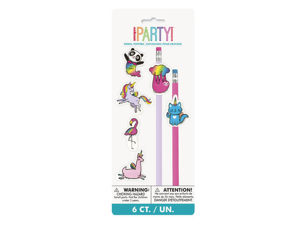 Blyanttopp - fantasidyr - regnbue 6 plastleker