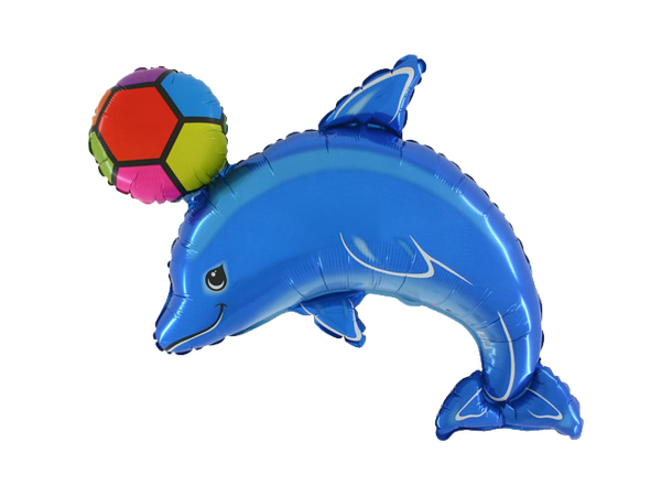 Dolphin w Ball, Blue 1 Stor folieballong - Bulk