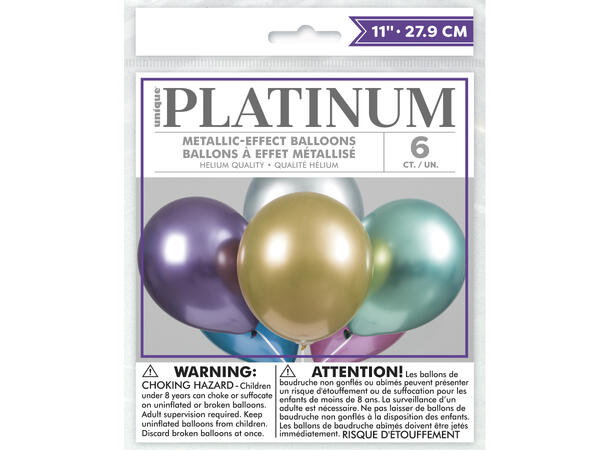Ensfarget Platinum - Assortert 6 Gummiballonger - 28cm (11")
