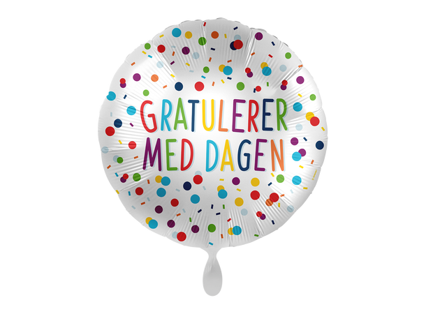 Gratulerer med dagen - Konfetti 1 Folieballong rund - 17" - (43cm)
