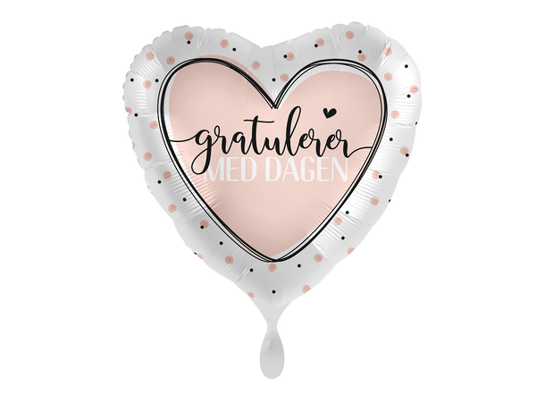 Gratulerer med dagen - Pastell rosa 1 Folieballong hjerte - 17" - (43cm)