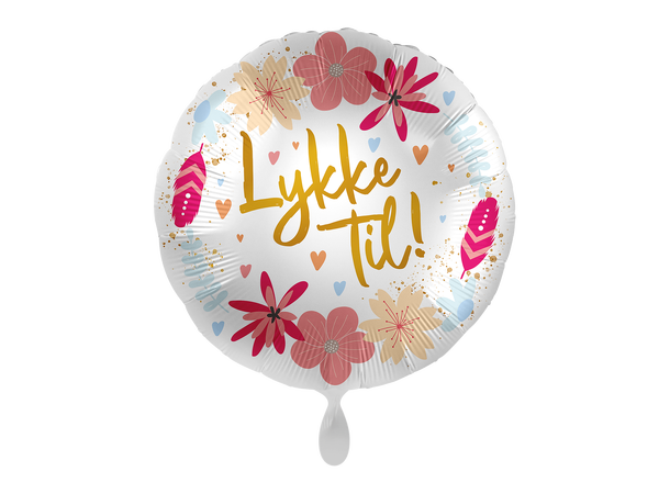 Lykke Til - Blomster 1 Folieballong rund - 17" - (43cm)