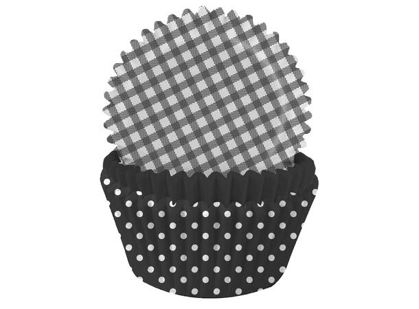 Sorte Ruter og Polkadot mix 75 Cupcakeformer - 3,2x4,8cm