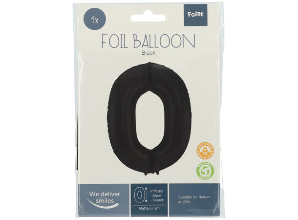 Tallballong - Matt Sort 0 1 Folieballong - 86cm (34")