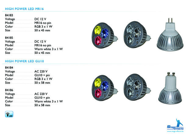 3x1W LED lampe RGB Tilkobllingstype  MR16 