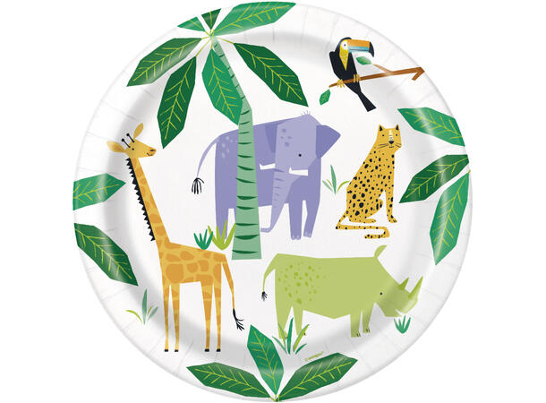 Animal Safari 8 Plastfrie tallerkener i papp - 23cm
