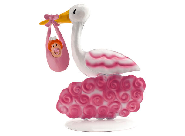Barnedåp - Rosa stork på sky 1 Kakefigur i plast - 18cm