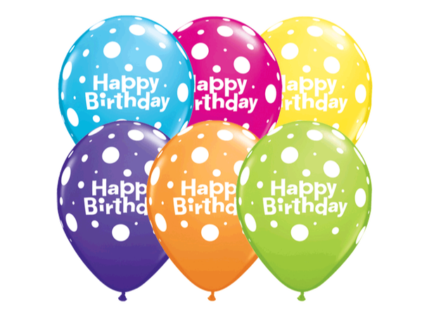 Birthday Big Polka Dots 25 gummiballonger - 28cm (11")