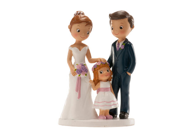 Brudepar med liten jente - Animert stil 1 Kakefigur i plast - 16cm