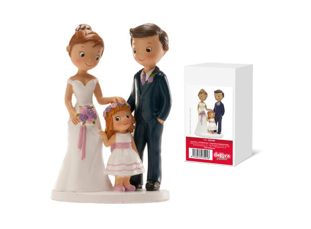 Brudepar med liten jente - Animert stil 1 Kakefigur i plast - 16cm 
