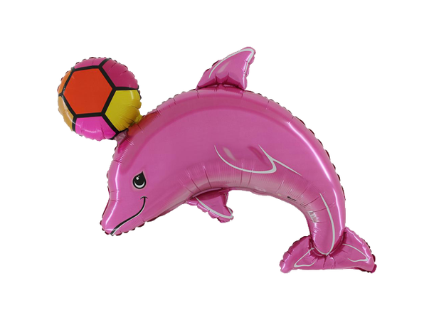 Dolphin w Ball, Pink 1 Stor folieballong - Bulk