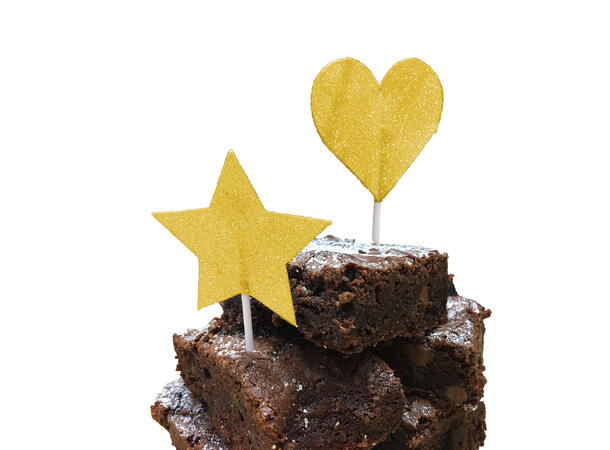 Glitter Stjerne Cupcake-topp Gull 12 Kaketopper på pinne - 3,5x3cm