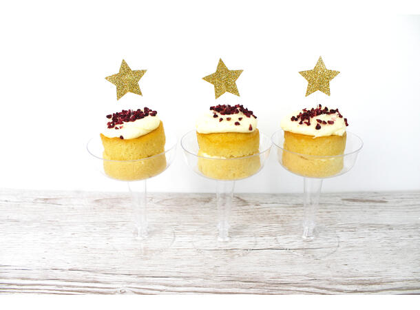 Glitter Stjerne Cupcake-topp Gull 12 Kaketopper på pinne - 3,5x3cm