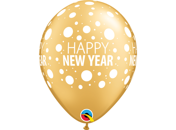 Happy New Year Dots 25 gummiballonger - 28cm (11")