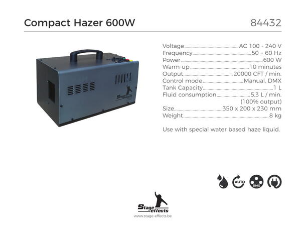 Kompakt Hazer-maskin Mål: 35x20x23cm - 600w - 8kg