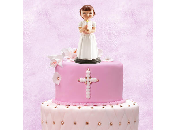 Konfirmasjon - Animert stil -Jente m/lys 1 Kakefigur i plast - 13cm 