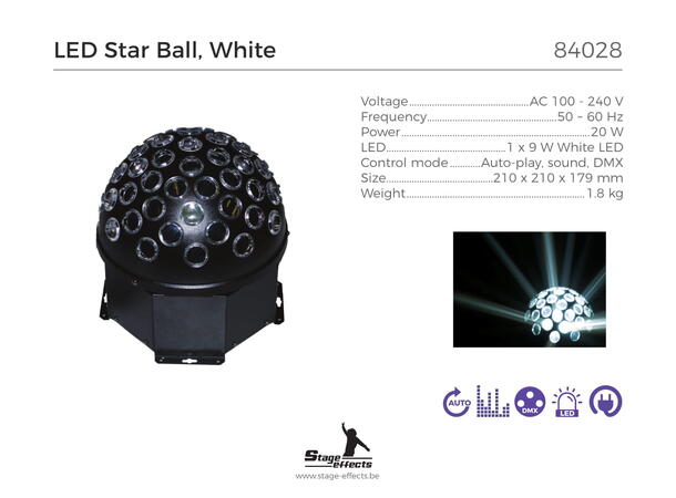 LED crystal Ball Hvit Mål: 21x21x18cm - 1,8kg