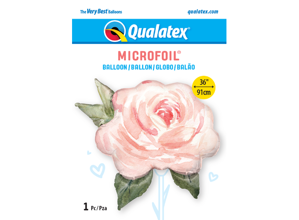 Pink Watercolour Rose 1 Stor folieballong - 91cm