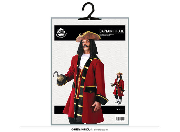 Sjørøverkaptein - Sort/Rød 1 Herrekostyme - Str 52-54 (L) 